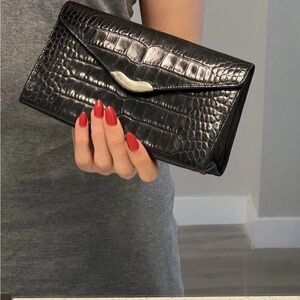 Vintage Ralph Lauren 67 925 silver Black Crocodile-embossed Clutch